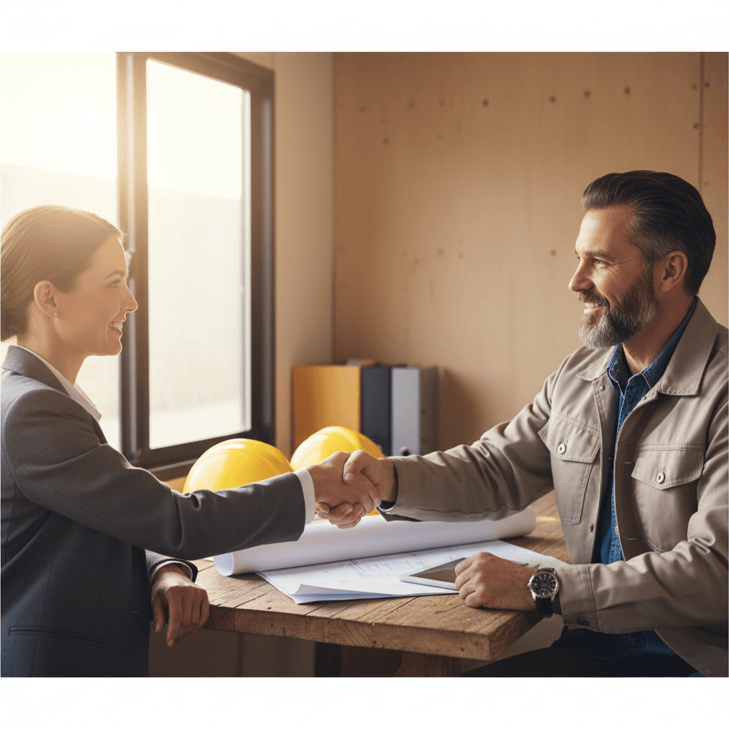 Contractor shaking hands with a financial consultant
